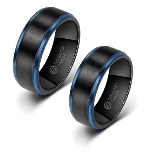 ALIANÇA DE TUNGSTÊNIO PRETA COM BORDA AZUL 8MM